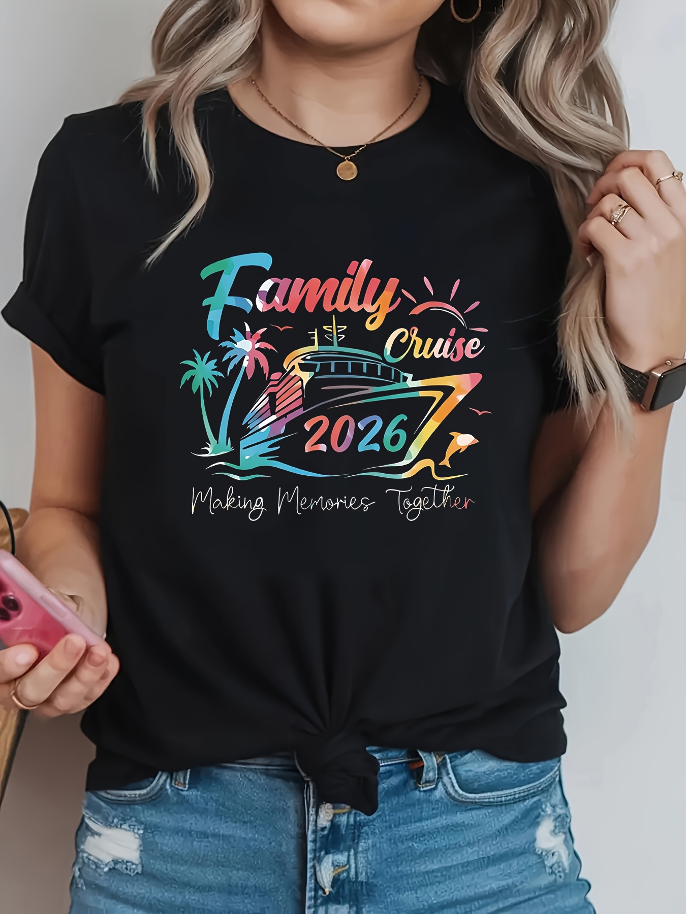 Family Tree Print - Camiseta informal de cuello redondo para