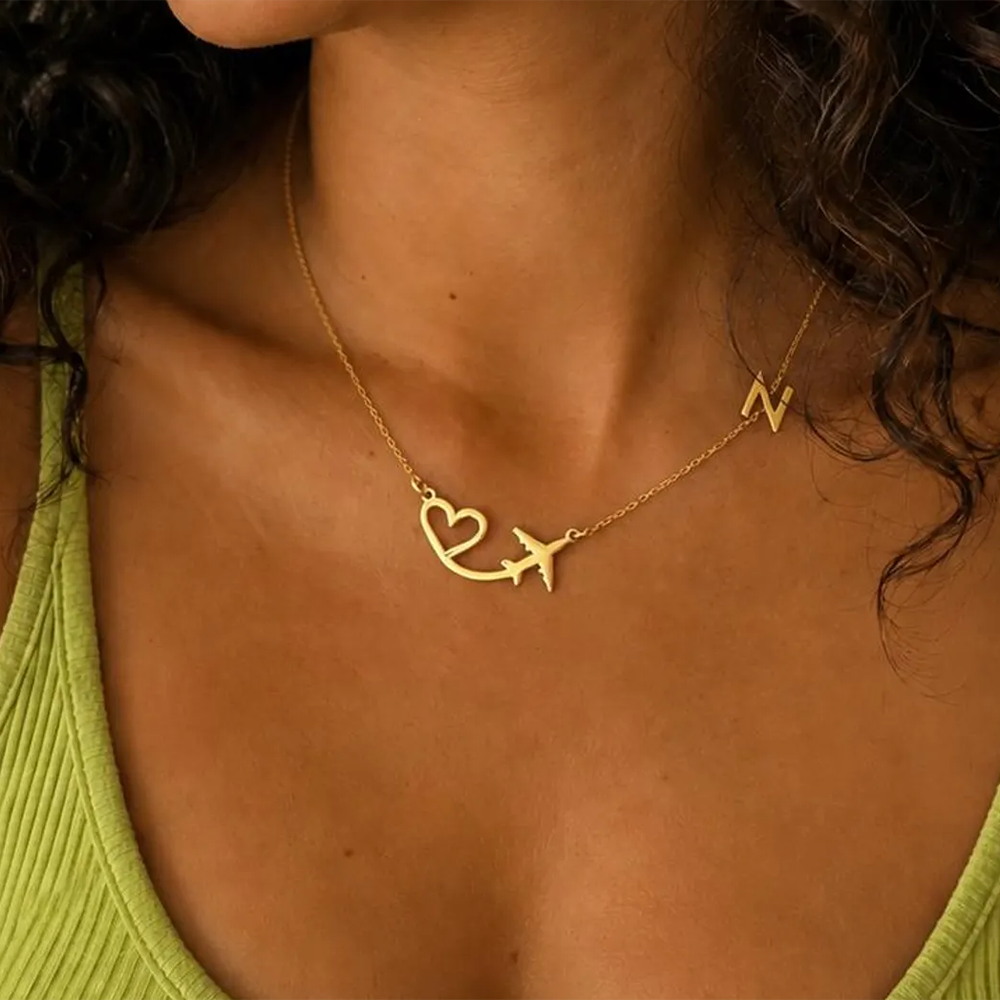 Name Necklace Custom - Collar con colgante de avión y