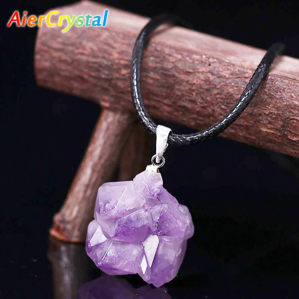 Birth Flower Necklace - Colgante de piedra rugosa de amatista